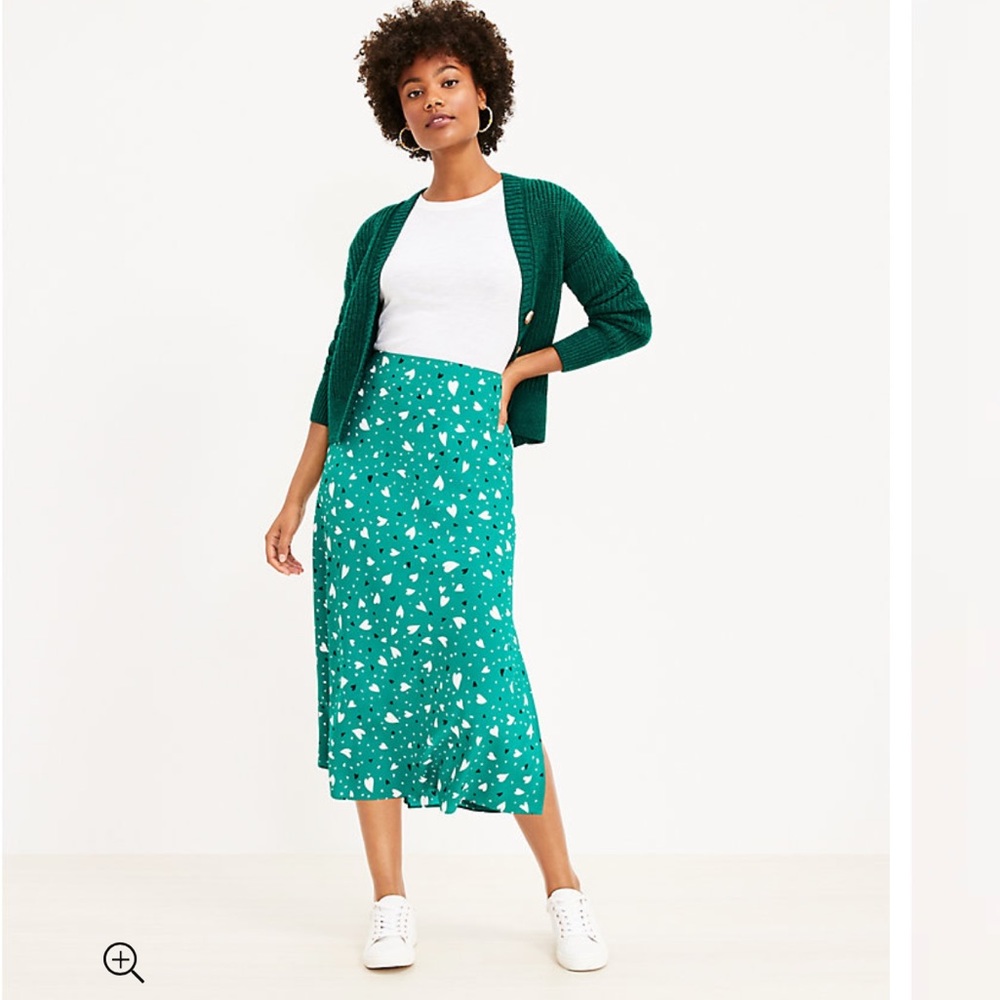 LOFT - Petite Heart Bias Midi Skirt XL